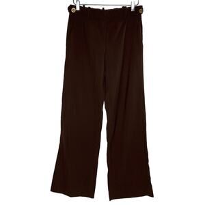Tory Burch 4 Womens Chocolate Brown Straight Leg Trousers Logo Detail Waist